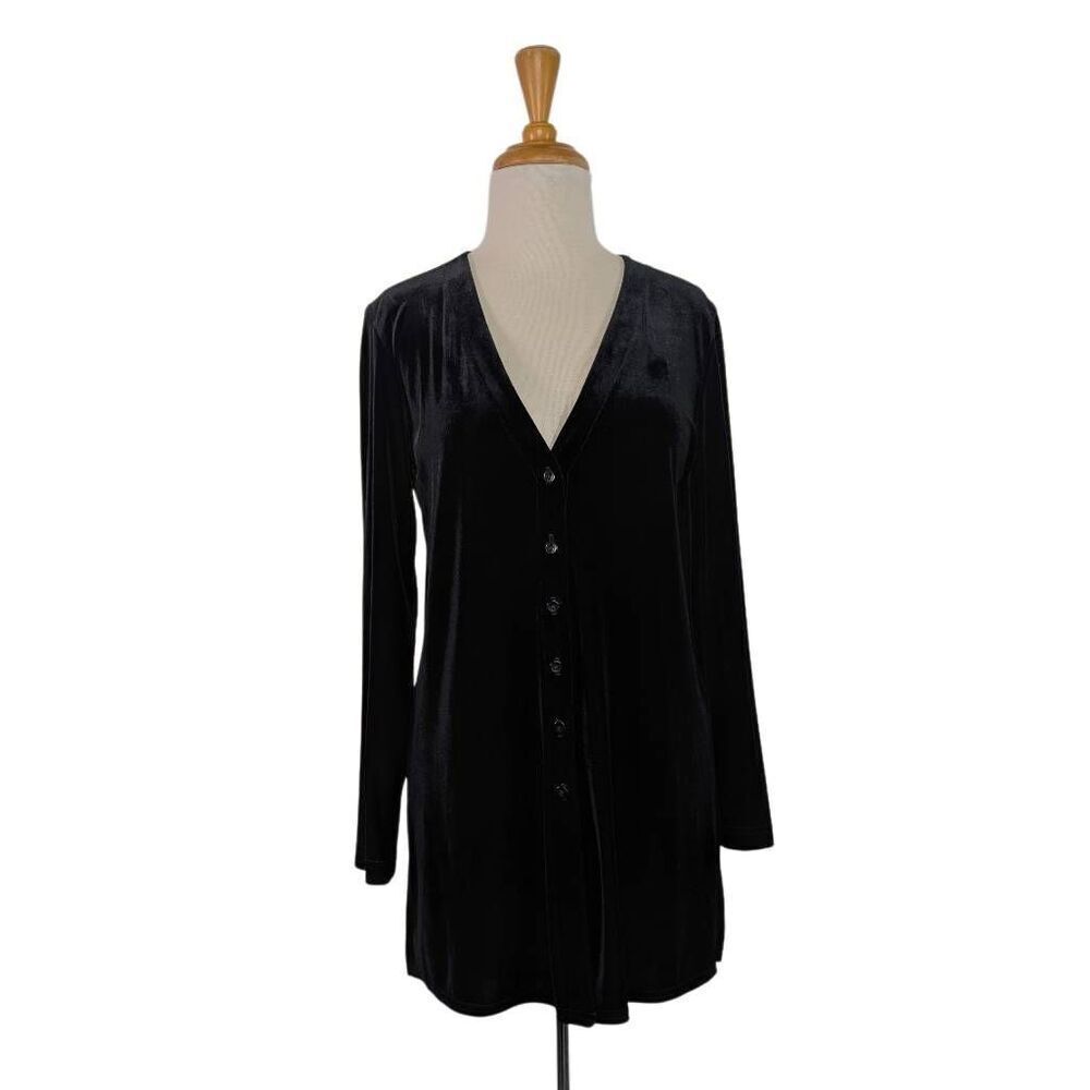 Rabbit Designs 4P Black Velvet Cardigan Top V-Neck Vintage Y2K Goth Evening